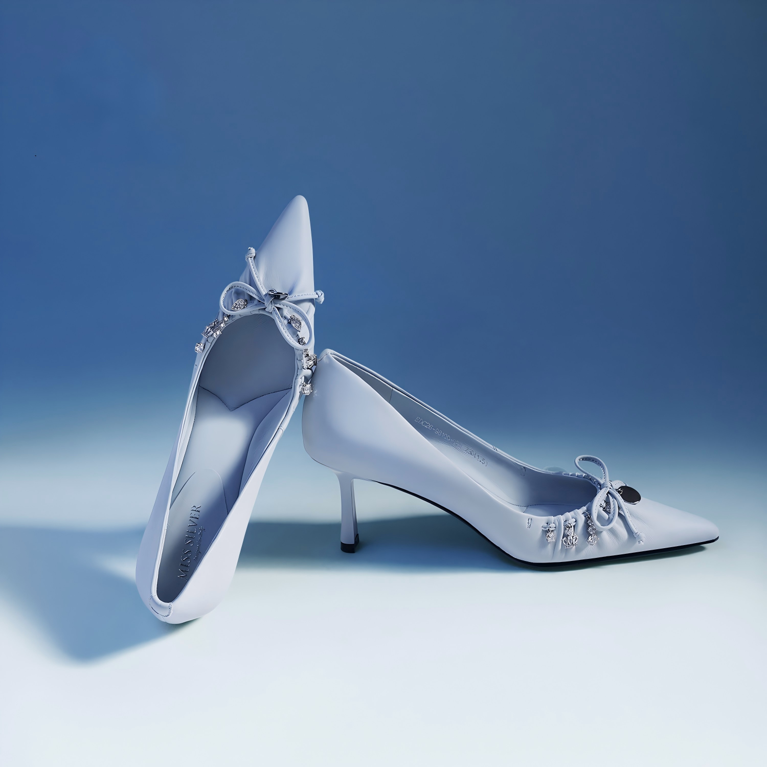 Sky Blue Crystal Bow Pointed-Toe Stiletto Heels