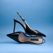 Black Patent Leather Pointed Toe Slingback Pumps