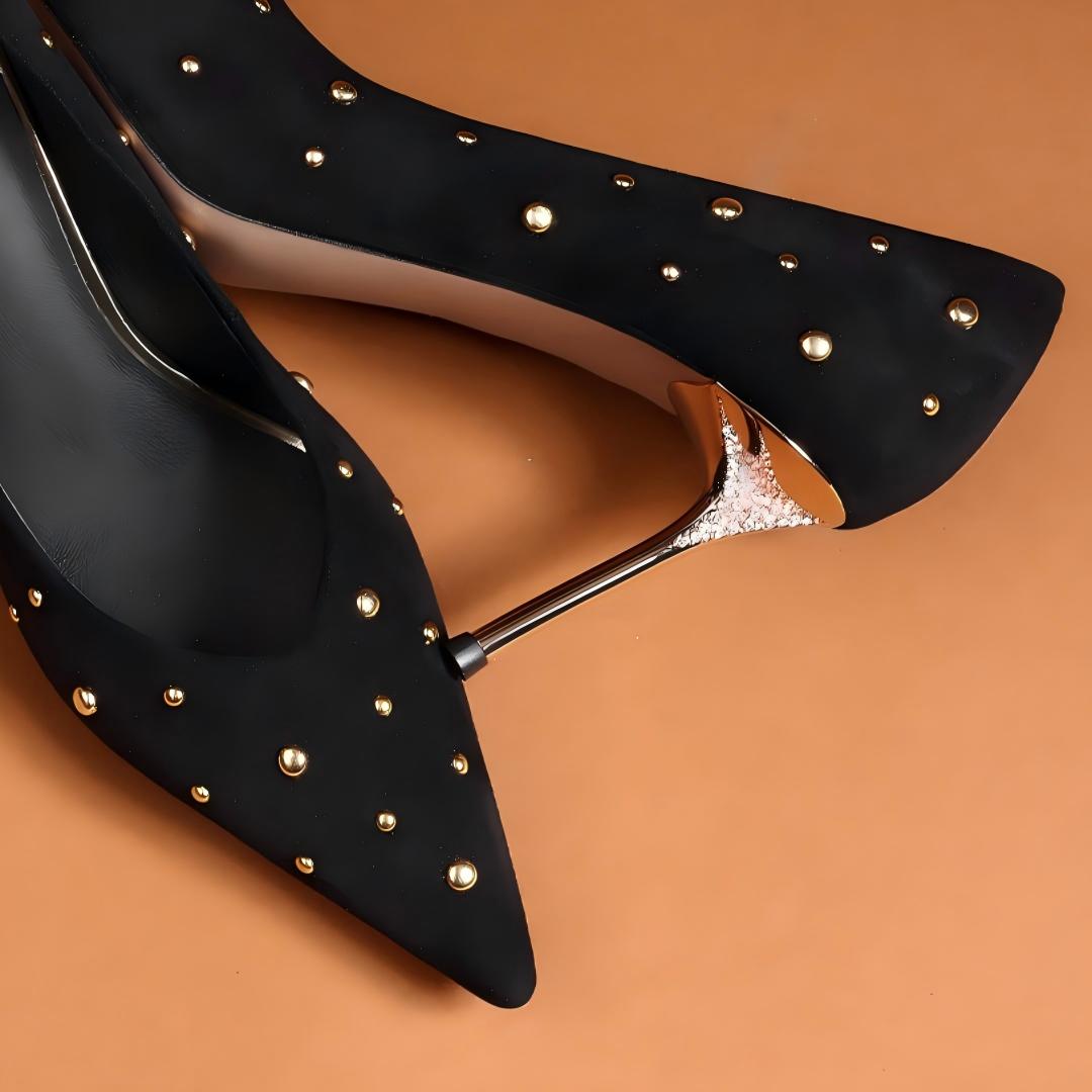 Black Suede Studded High Heel Pumps
