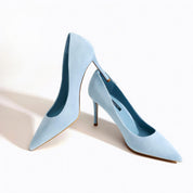 Dusty Blue Suede Pointed-Toe Stiletto Pumps