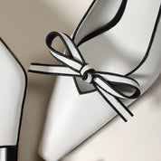 White Black Trim Bow Slingback Pointed Heels