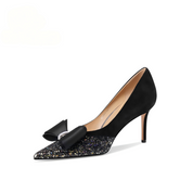 Black Glitter Pointed-Toe Stiletto Pumps