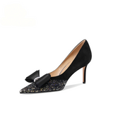 Black Glitter Pointed-Toe Stiletto Pumps