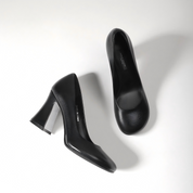 Soft Black Lambskin Heels with Comfortable Chunky Heel Design