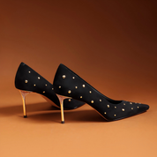 Black Suede Studded High Heel Pumps