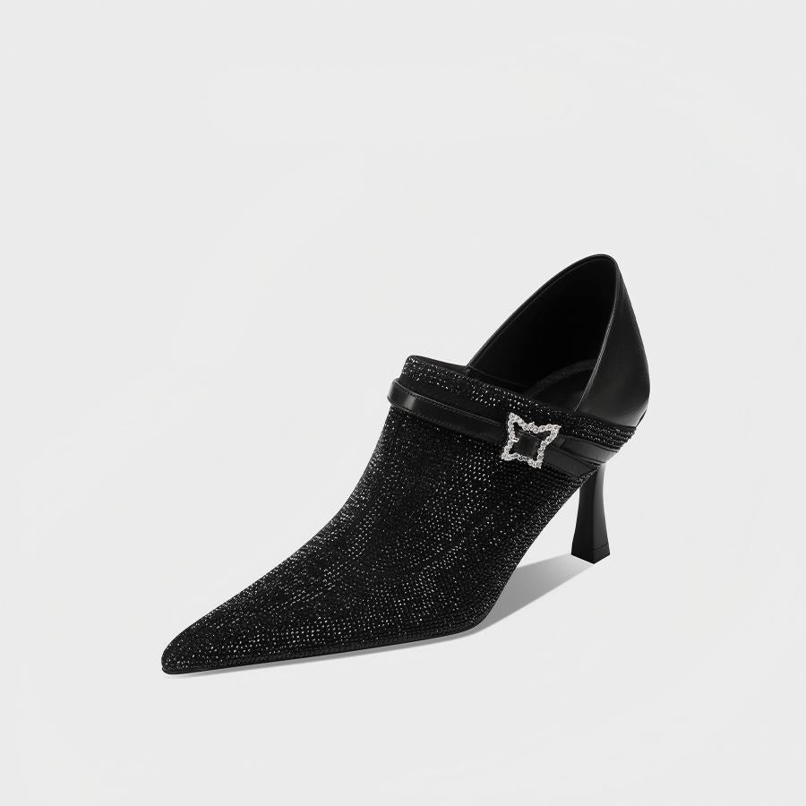 Rhinestone Sheer Mesh Pointed Toe Ankle Boots