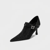 Rhinestone Sheer Mesh Pointed Toe Ankle Boots