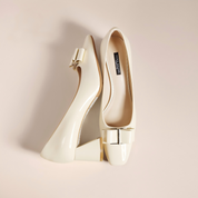 White Block Heel Mid Heel Pumps – Elegant Comfortable Dress Shoes