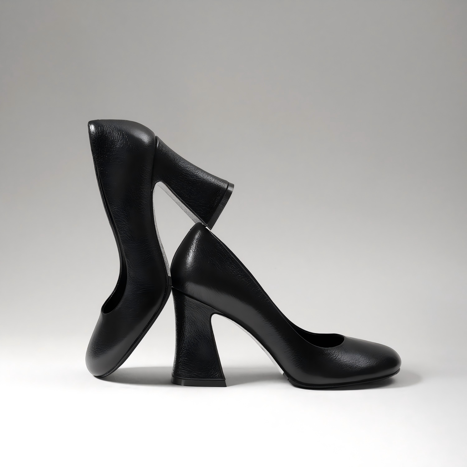 Soft Black Lambskin Heels with Comfortable Chunky Heel Design