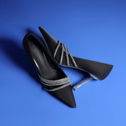 Elegant Black High Heels with Sparkling Crystal Bands