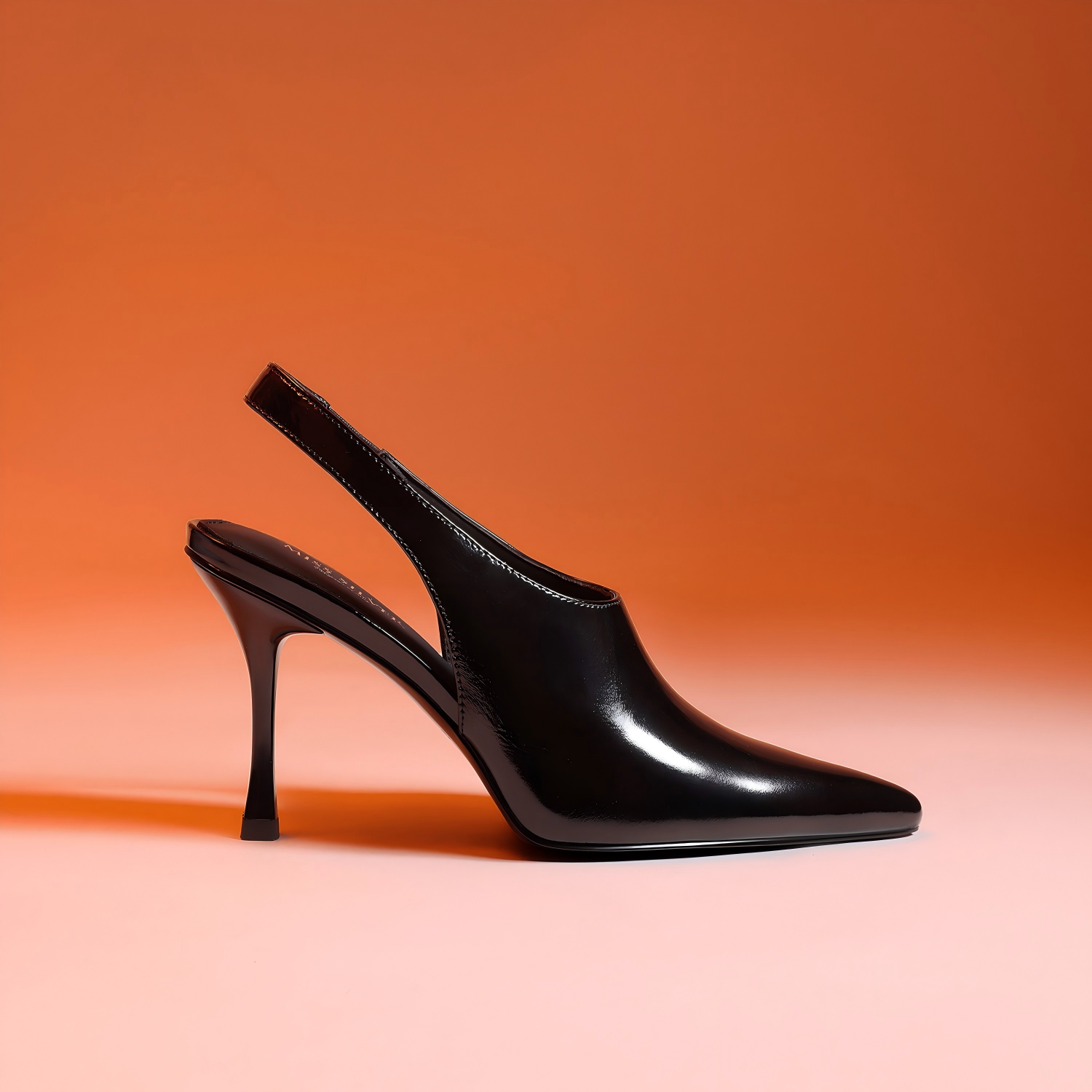 Black Patent Leather Pointed Toe Slingback Heels