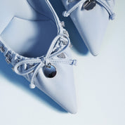 Sky Blue Crystal Bow Pointed-Toe Stiletto Heels