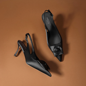 Black Satin Bow Slingback Heels