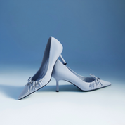 Sky Blue Crystal Bow Pointed-Toe Stiletto Heels