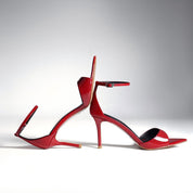 Red Patent Leather Open-Toe Pointed Ankle Strap Stiletto Heels
