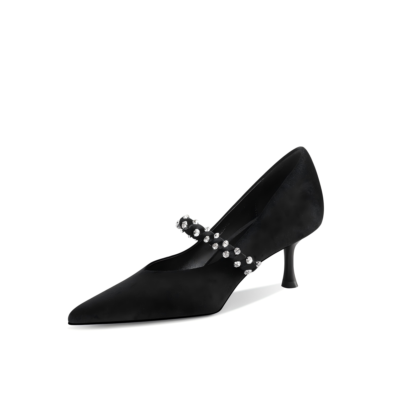 Elegant Black Velvet Pointed-Toe Mary Jane Pumps