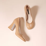 Timeless Nude Patent Leather Chunky Heel Evening Pumps