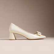 White Block Heel Mid Heel Pumps – Elegant Comfortable Dress Shoes