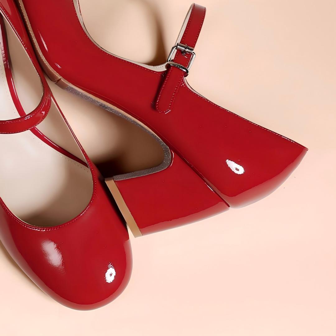 Red Patent Leather Mary Jane Block Heels