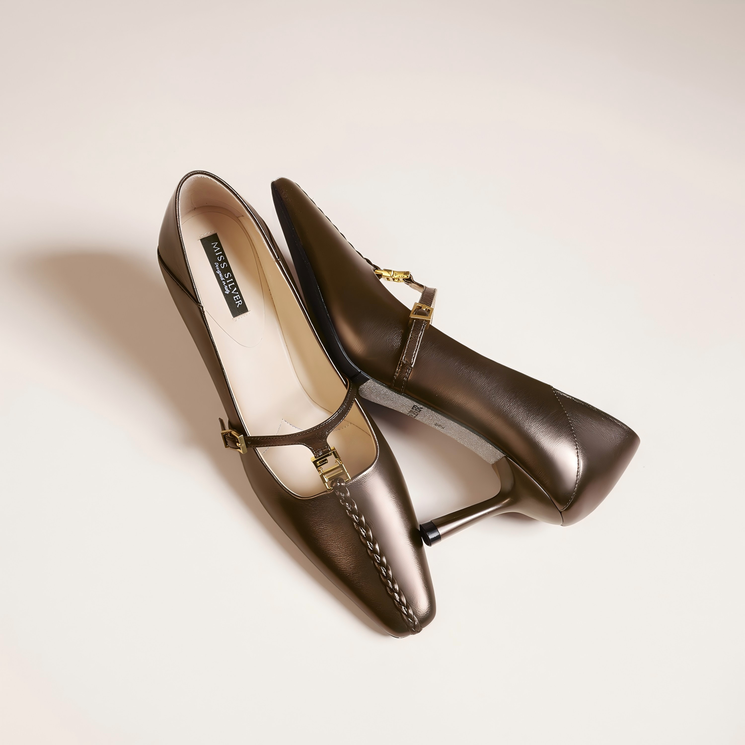 Bronze Sheepskin High Heels for Women