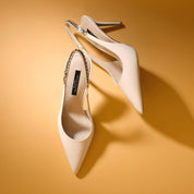 Off-White Patent Leather Pointed Toe Slingback Pumps