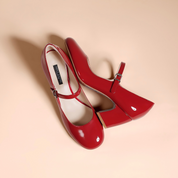 Red Patent Leather Mary Jane Block Heels