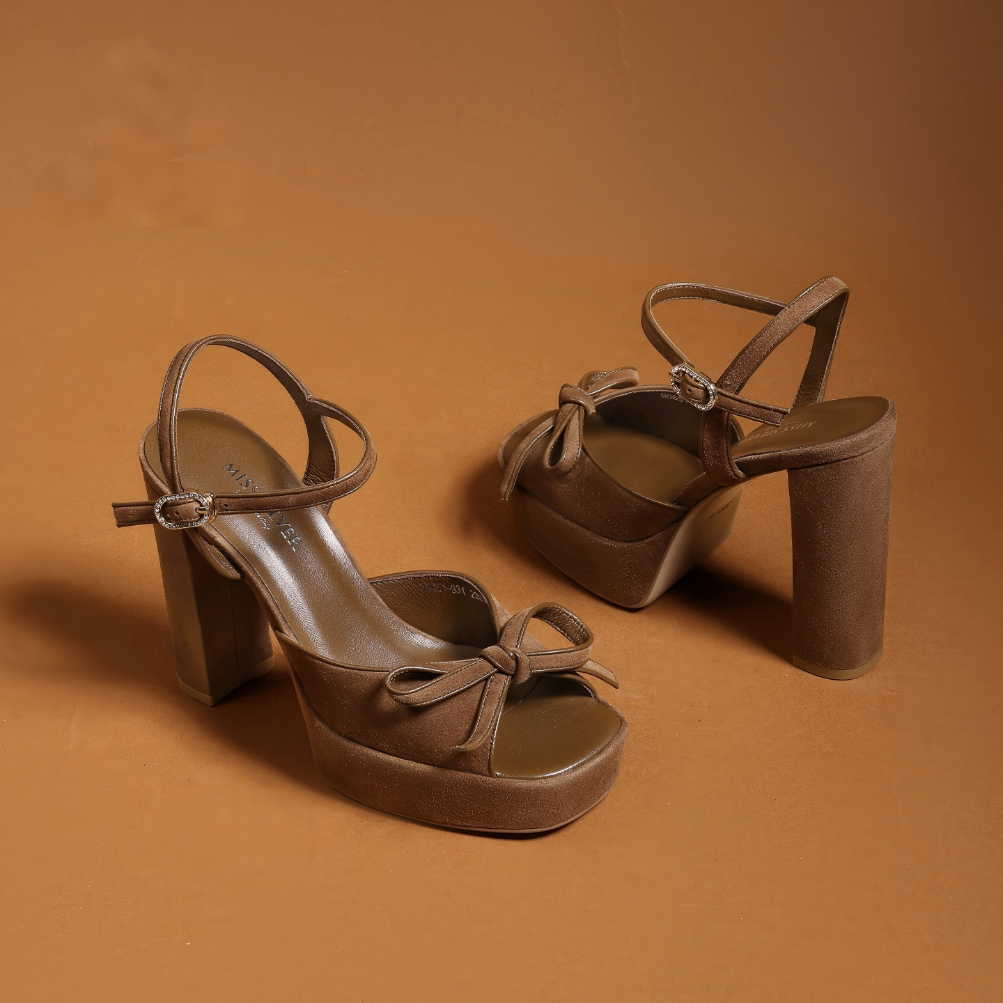 Suede Bow Platform Block Heel Ankle Strap Sandals