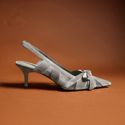 Silver Mesh Bow Slingback Kitten Heels