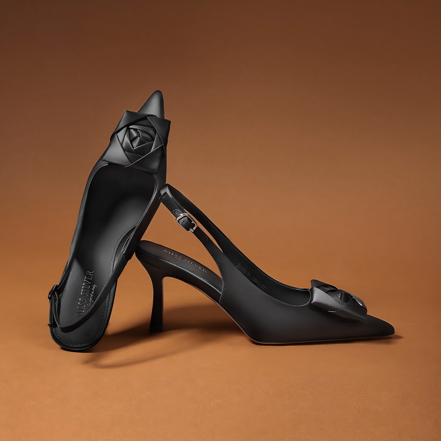 Black Satin Bow Slingback Heels