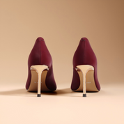 Elegant Wine Red Satin Lambskin Stiletto Pumps