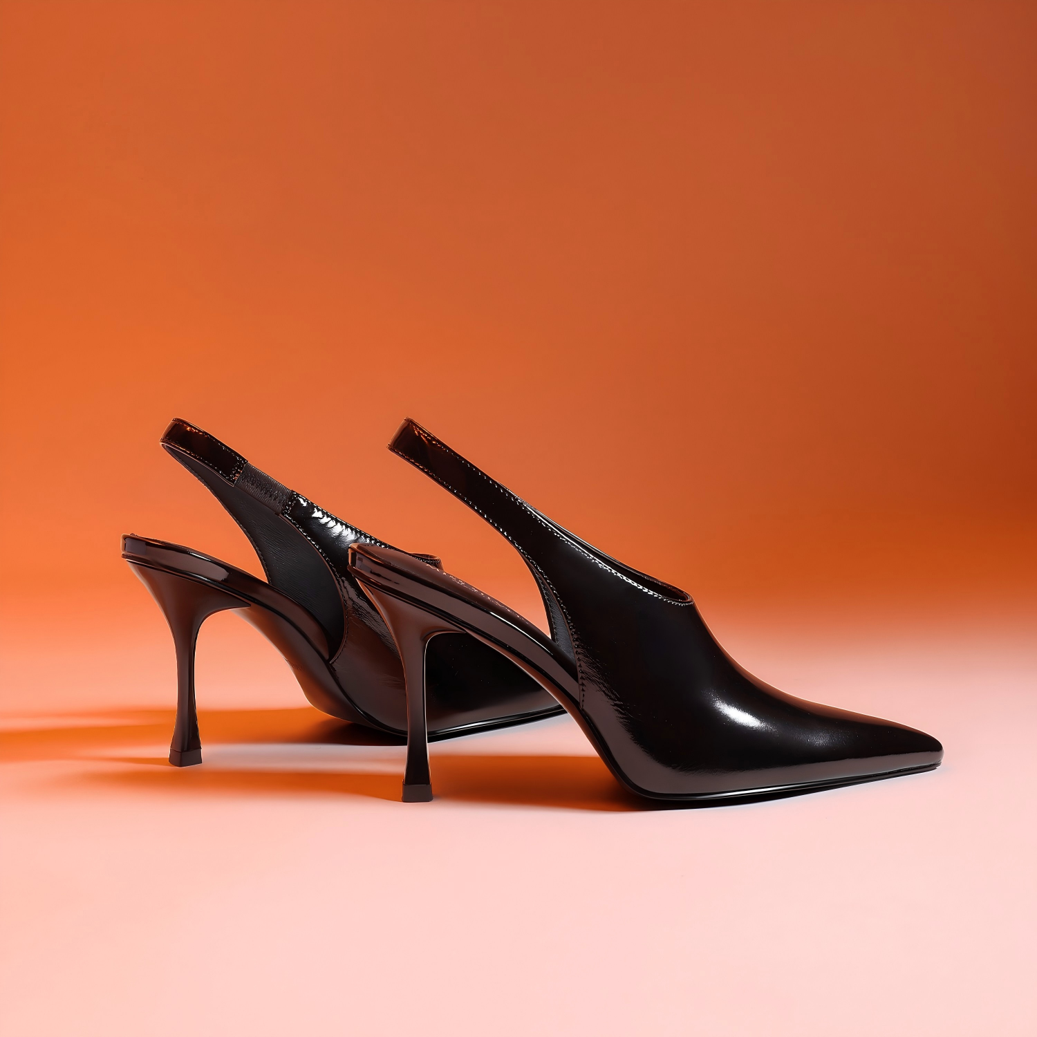Black Patent Leather Pointed Toe Slingback Heels