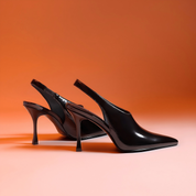 Black Patent Leather Pointed Toe Slingback Heels