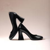Luxe Black Butter Leather Heels with Comfortable Wide Heel