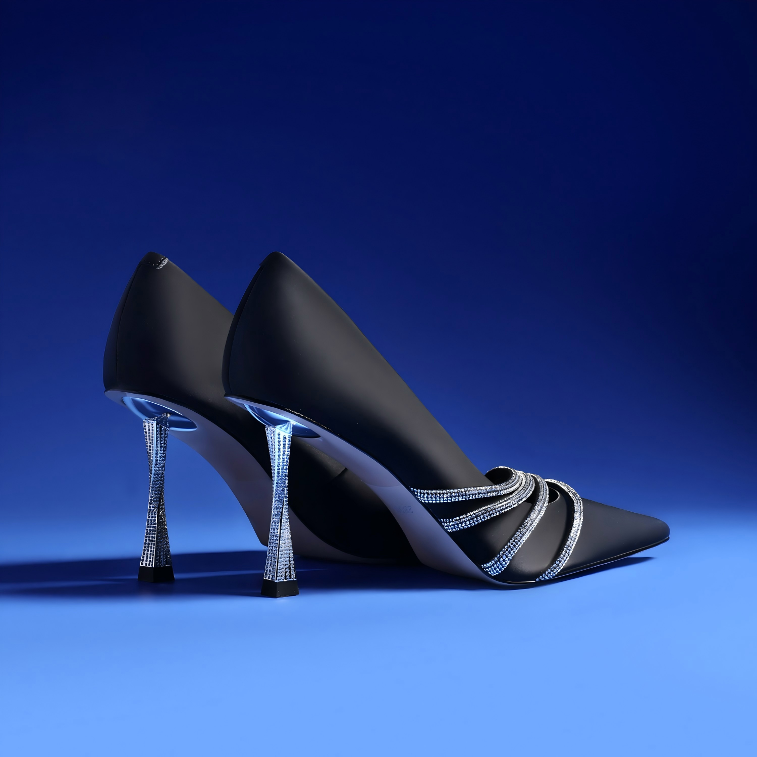 Elegant Black High Heels with Sparkling Crystal Bands