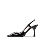 Square Toe Crystal Slingback Kitten Heels