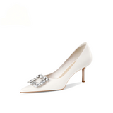 Off-White Calfskin Rhinestone Stiletto Pumps