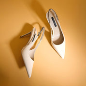 Off-White Patent Leather Pointed Toe Slingback Pumps