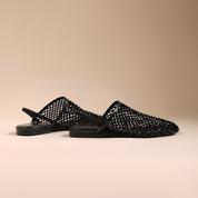 Black Crystal Mesh Square-Toe Mules