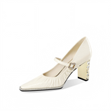 Cream Patent Leather Mary Jane High Heels