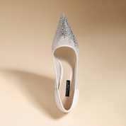 White Sheer Mesh Ombre Rhinestone Pointed Toe Stiletto Pumps